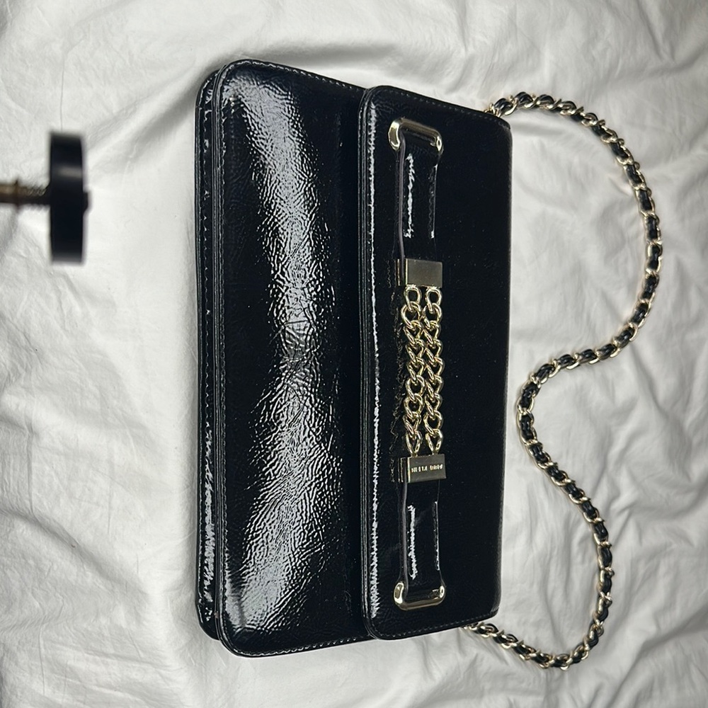 Black Patent Leather Chain Shoulder Bag